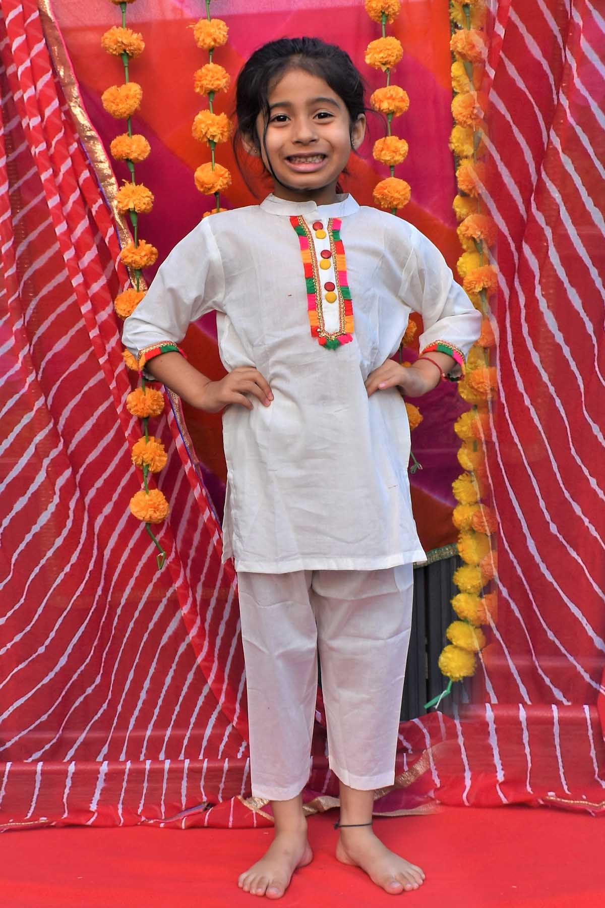 Designer ViYa Multicolor Lace Embellished Kurta Set For Kids Available online at ScrollnShops